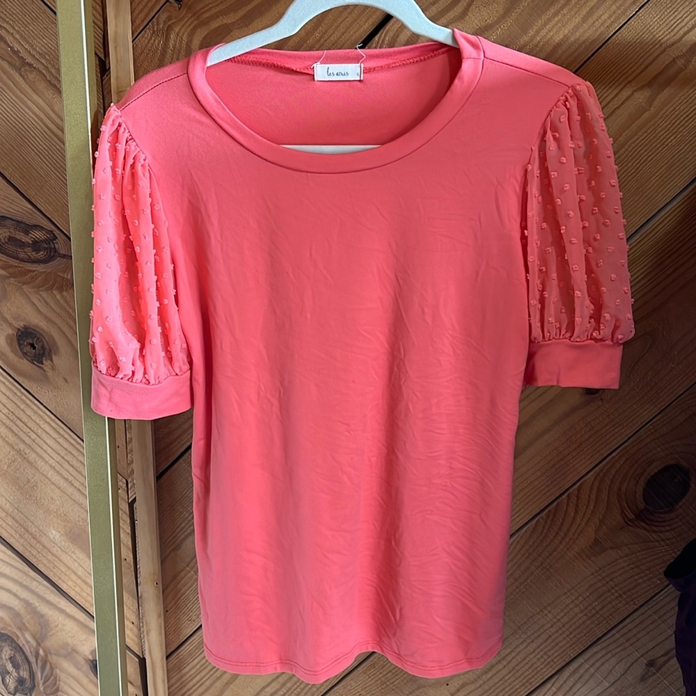 Pink/coral short sleeve top